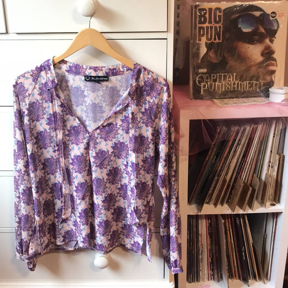 For Love and Lemons OG Clover Printed 70‘s Peasant Blouse Long Sleeve Top Medium